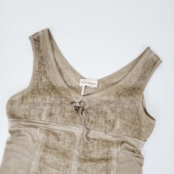 Tan Tank Top Sleeveless Vneck Babydoll Empire Waist Panelling Panels Fitted - Picture 5 of 13